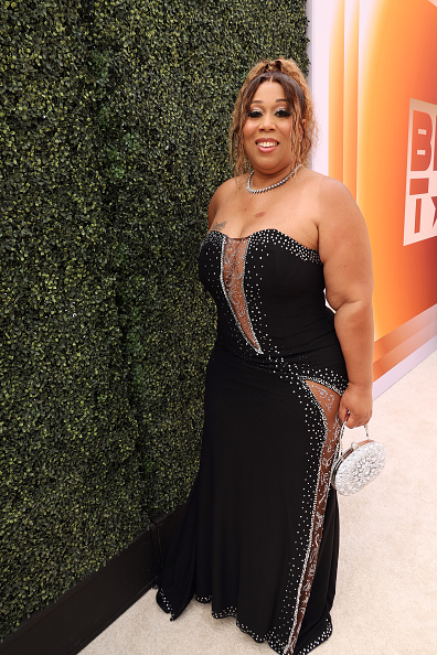Summer Grays in a black gown on the BET red carpet